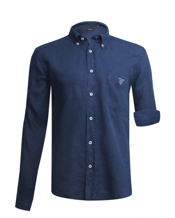 face de la Chemise LIN BUENOS AIRES bleu indigo Manches Longues Otago pour Homme