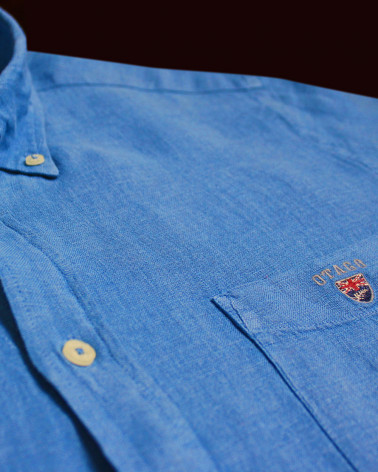 détail de la Chemise LIN bleu Azur pour homme BUENOS AIRES Manches Longues Otago