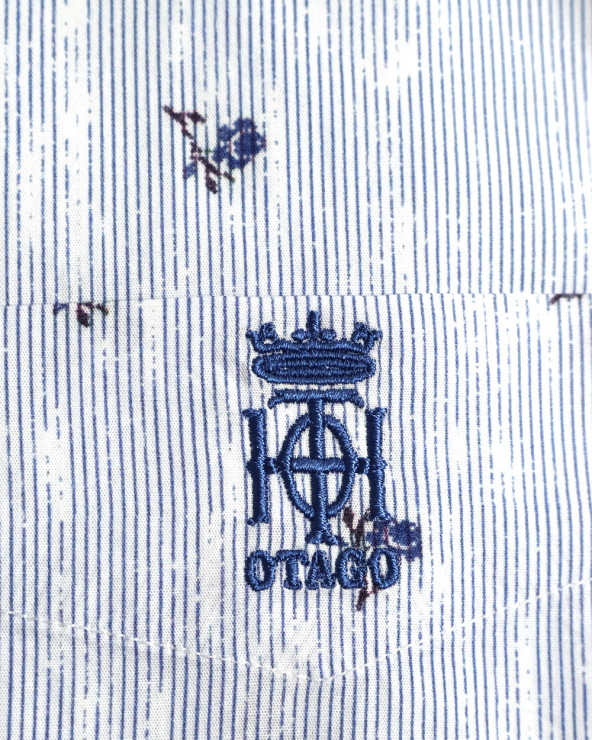 broderie de la Chemise manches courtes 155 Otago rugby rayée bleu marine à motifs pour homme