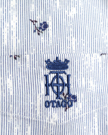 broderie de la Chemise manches courtes 155 Otago rugby rayée bleu marine à motifs pour homme