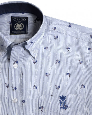 col de la Chemise manches courtes 155 Otago rugby rayée bleu marine à motifs pour homme