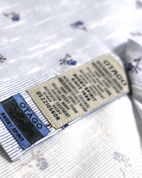 patte de la Chemise manches courtes 155 Otago rugby rayée bleu marine à motifs pour homme