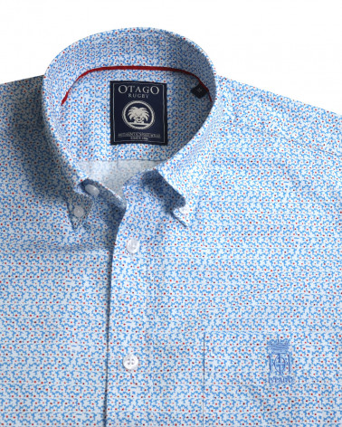 col de la Chemise manches courtes 157 Otago rugby bleue à motifs fleuris pour homme