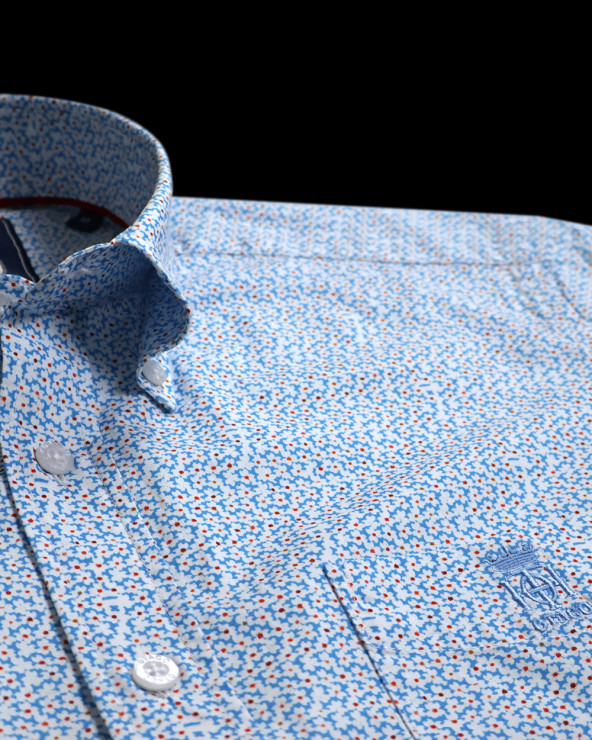 détail de la Chemise manches courtes 157 Otago rugby bleue à motifs fleuris pour homme