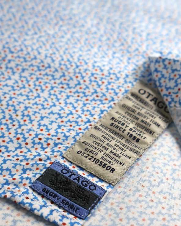 patte de la Chemise manches courtes 157 Otago rugby bleue à motifs fleuris pour homme