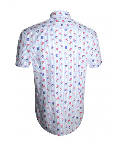 dos de la Chemise manches courtes 159 Otago rugby rayée bleu ciel à motifs fleuris pour homme