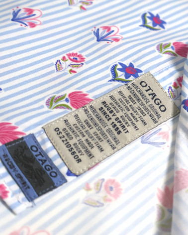 patte de la Chemise manches courtes 159 Otago rugby rayée bleu ciel à motifs fleuris pour homme