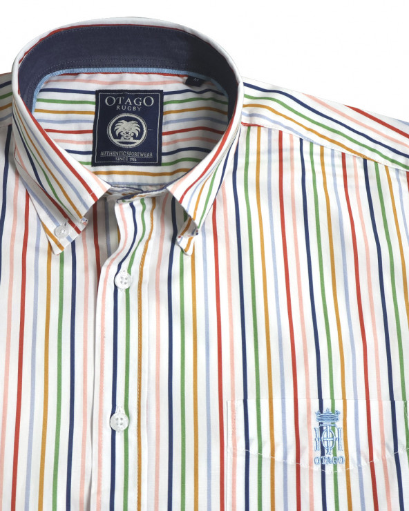 col de la Chemise manches courtes 160 Otago rugby rayée multicolore pour homme