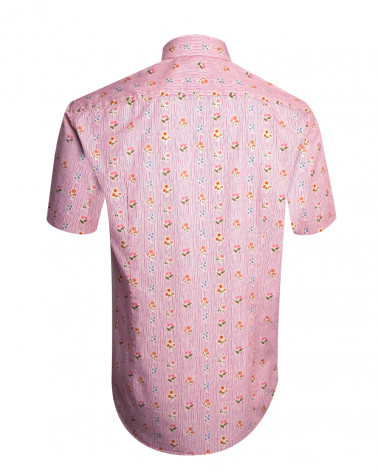 dos de la Chemise manches courtes 156 Otago rugby rayée rose à motifs fleuris pour homme