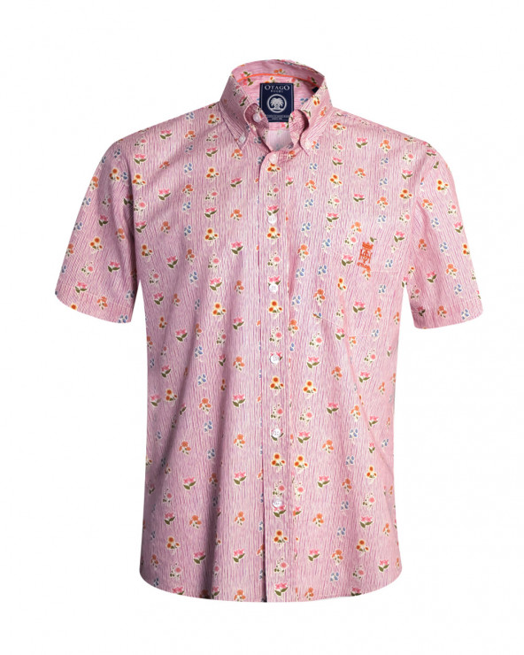 face de la Chemise manches courtes 156 Otago rugby rayée rose à motifs fleuris pour homme