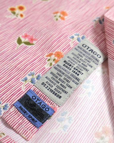 patte de la Chemise manches courtes 156 Otago rugby rayée rose à motifs fleuris pour homme