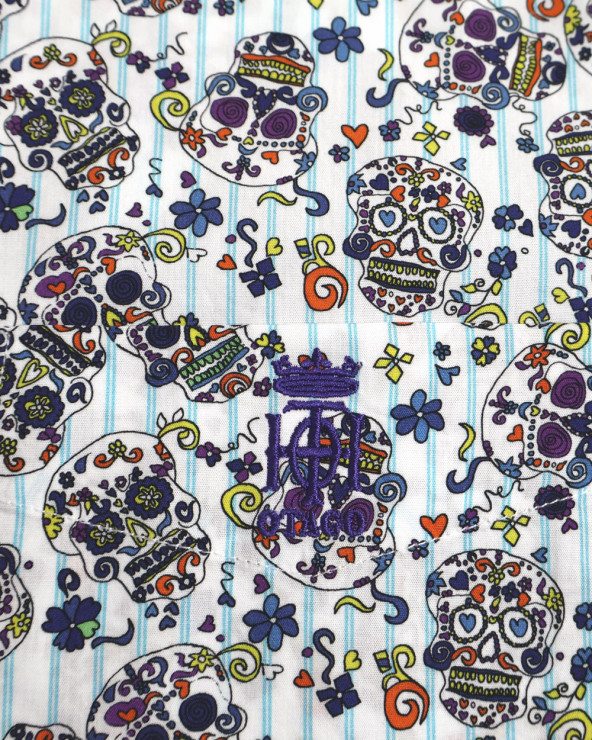 broderie de la Chemise manches courtes 161 Otago rugby rayée bleu ciel à motifs pour homme