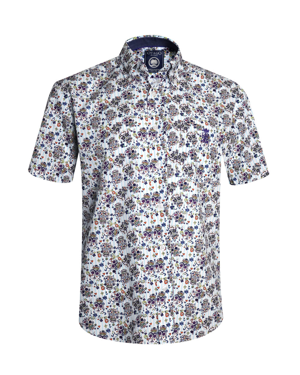 face de la Chemise manches courtes 161 Otago rugby rayée bleu ciel à motifs pour homme