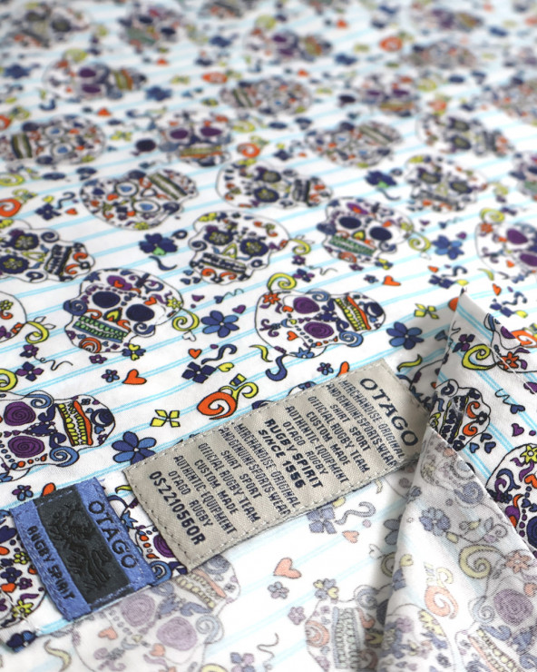 patte de la Chemise manches courtes 161 Otago rugby rayée bleu ciel à motifs pour homme