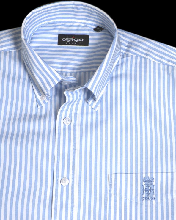 col de la Chemise manches courtes 163 Otago rugby rayée bleu ciel pour homme