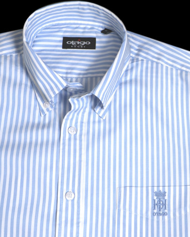 col de la Chemise manches courtes 163 Otago rugby rayée bleu ciel pour homme