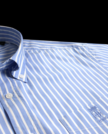 col de la Chemise manches courtes 164 Otago rugby rayée bleu ciel pour homme