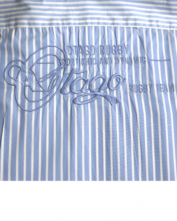broderie dos de la Chemise manches courtes Beckray Otago rugby rayée bleu ciel pour homme