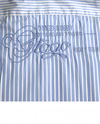 broderie dos de la Chemise manches courtes Beckray Otago rugby rayée bleu ciel pour homme