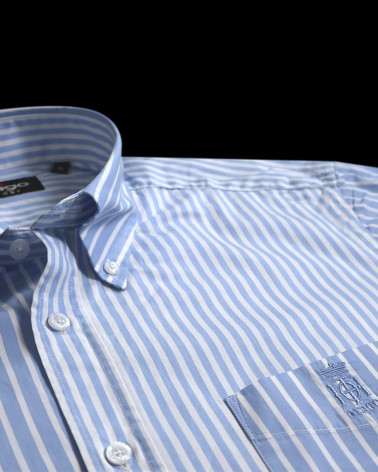 col de la Chemise manches courtes Beckray Otago rugby rayée bleu ciel pour homme