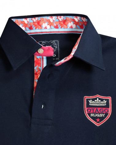 broderie côté cœur du Polo manches courtes Crosslion Otago rugby bleu marine pour homme