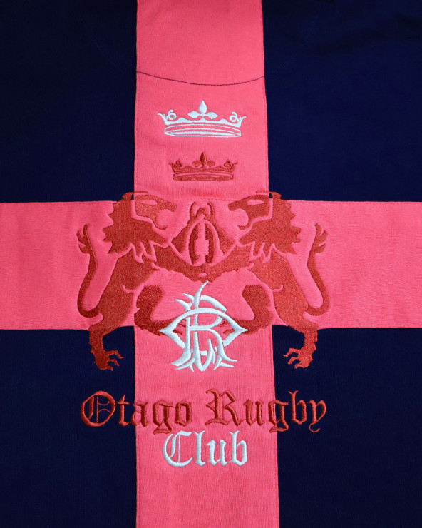 ensemble brodé dos du Polo manches courtes Crosslion Otago rugby bleu marine pour homme