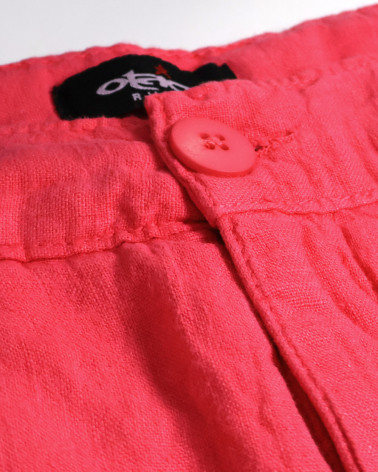 détail du bouton du Bermuda lin corail Otago rugby pour homme