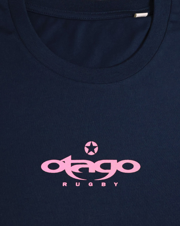 détail sérigraphie face du Tee-shirt Biarritz Otago rugby bleu marine col rond pour homme