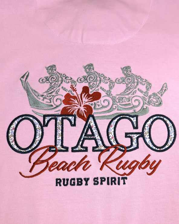 ensemble brodé dos du Polo Spiripague manches courtes Otago rugby rose homme