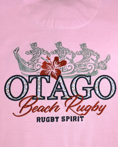 ensemble brodé dos du Polo Spiripague manches courtes Otago rugby rose homme