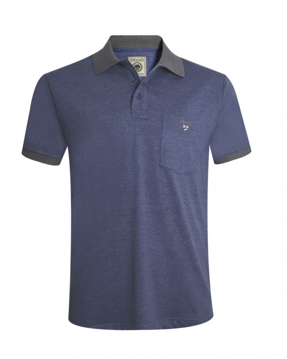 face du Polo manches courtes Buenys OTAGO rugby bleu marine chiné denim pour homme
