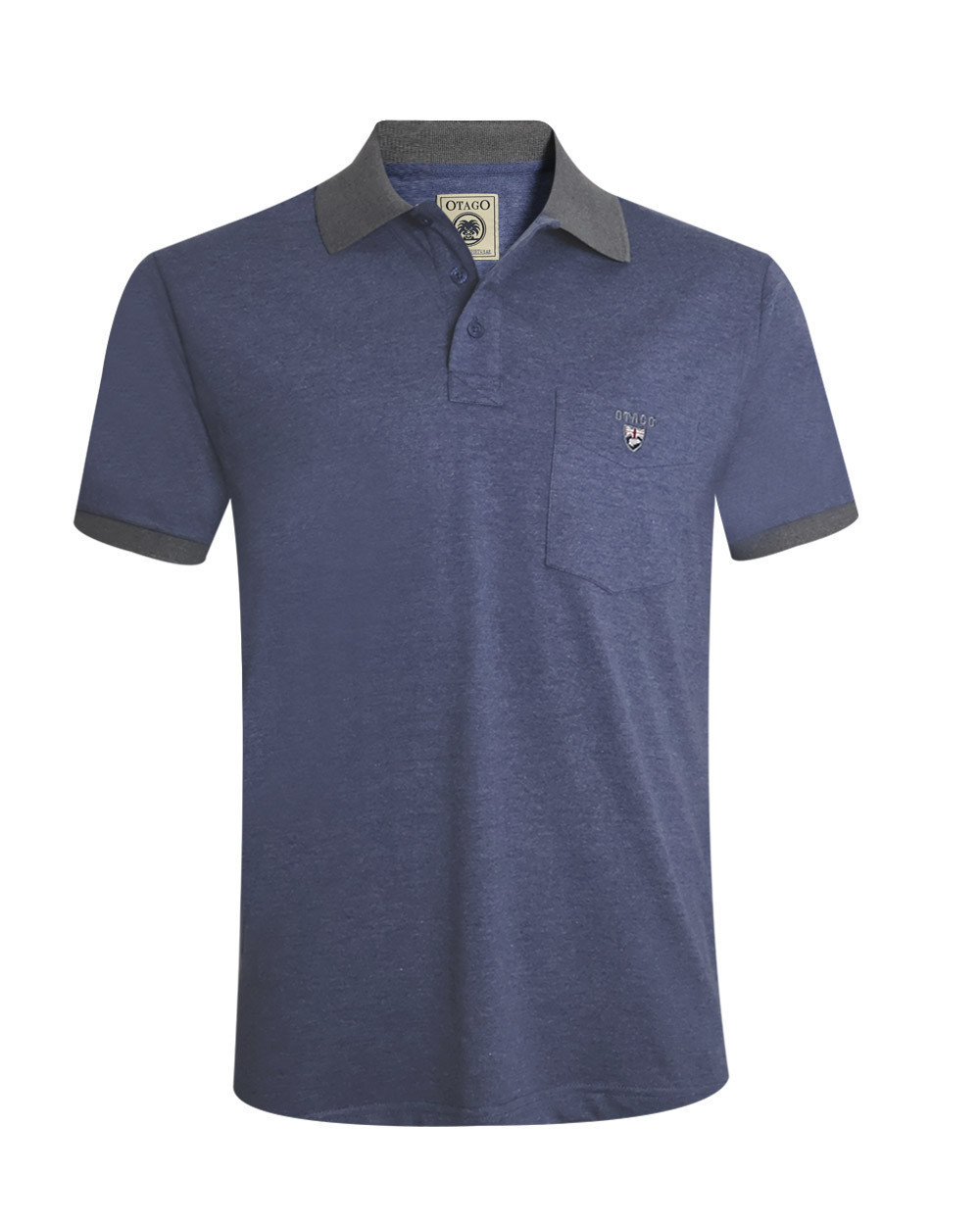 face du Polo manches courtes Buenys OTAGO rugby bleu marine chiné denim pour homme
