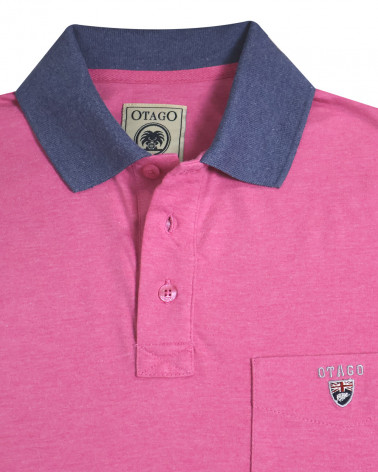col et broderie du Polo manches courtes Buenys OTAGO rugby rose fushia chiné pour homme