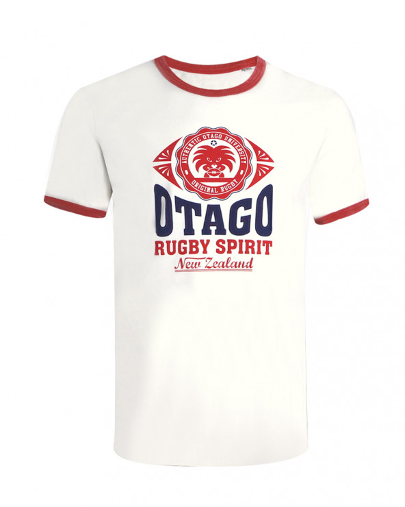 face du Tee-shirt Everlandy bicolore ivoire paprika Otago rugby coton Bio pour homme
