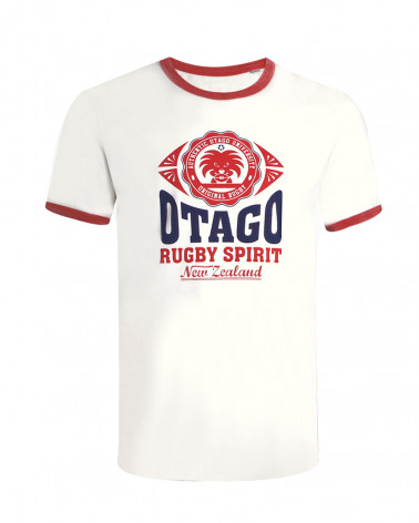 face du Tee-shirt Everlandy bicolore ivoire paprika Otago rugby coton Bio pour homme