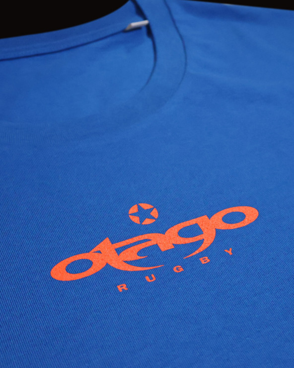 sérigraphie devant du Tee-shirt Flower Otago rugby bleu roi col rond pour homme