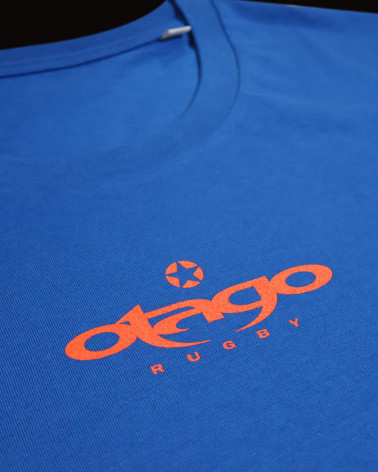 sérigraphie devant du Tee-shirt Flower Otago rugby bleu roi col rond pour homme