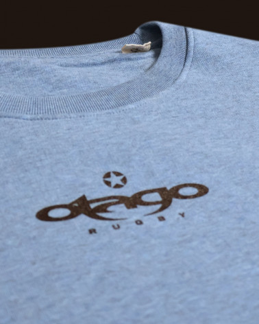 détail du col rond du Sweat Flower Otago rugby bleu ciel chiné pour homme