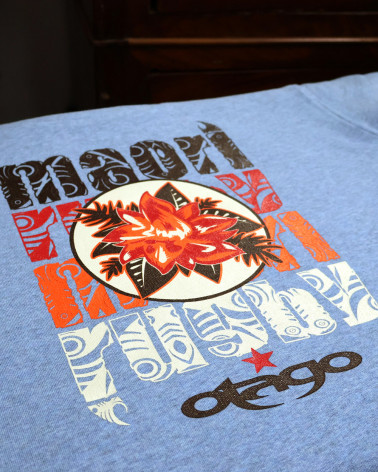 sérigraphie dos du Sweat col rond Flower Otago rugby bleu ciel chiné pour homme
