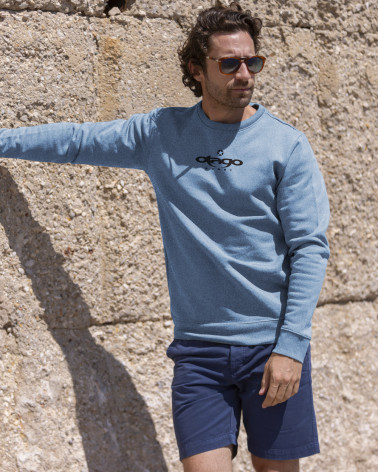 modèle face du Sweat col rond Flower Otago rugby bleu ciel chiné pour homme