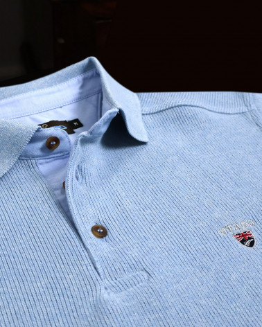 broderie du Polo bleu pastel manches longues pour homme 25POML1 Otago rugby vert ou sweat bleu pastel col polo