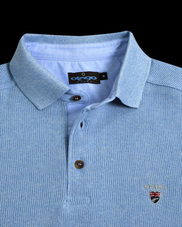 col du Polo bleu pastel manches longues pour homme 25POML1 Otago rugby vert ou sweat bleu pastel col polo