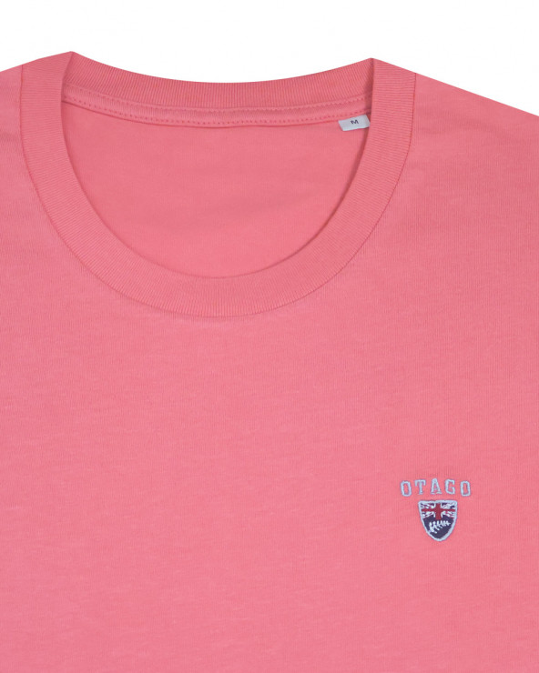 broderie du Tee-shirt rose corail Light corol Buenuni Otago rugby coton Bio pour homme