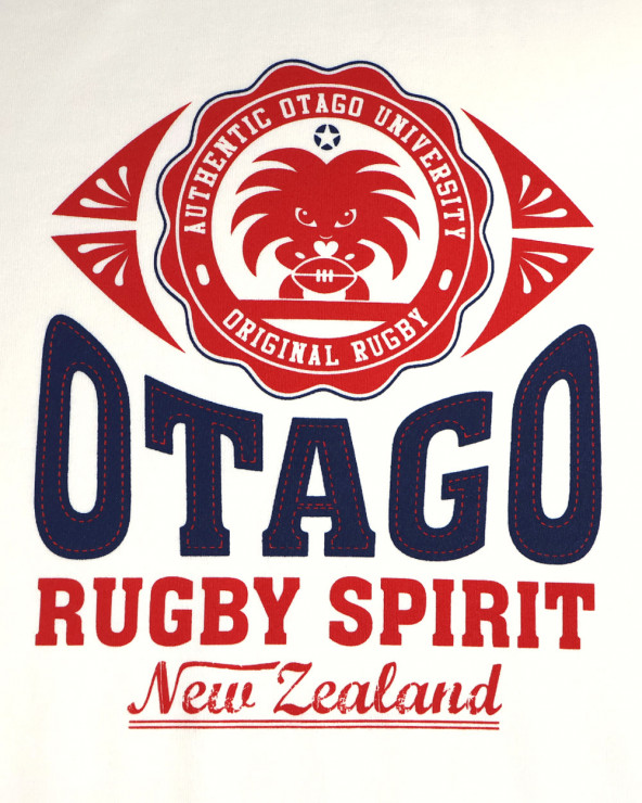 visuel sérigraphié du Tee-shirt Everlandy ivoire Otago rugby coton Bio pour homme