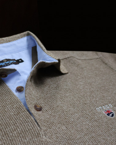 détail broderie du Polo manches longues pour homme 25POML1 Otago rugby marron