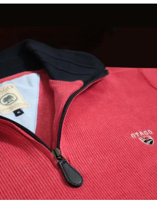 détail broderie du Sweat homme col zip 24SW7 Otago rugby corail