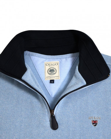 col ouvert du Sweat homme col zip 24SW7 Otago rugby bleu pastel