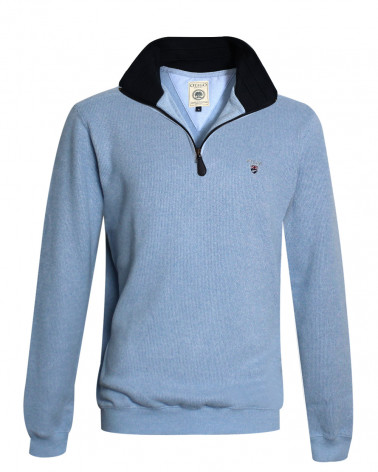 face du Sweat homme col zip 24SW7 Otago rugby bleu pastel