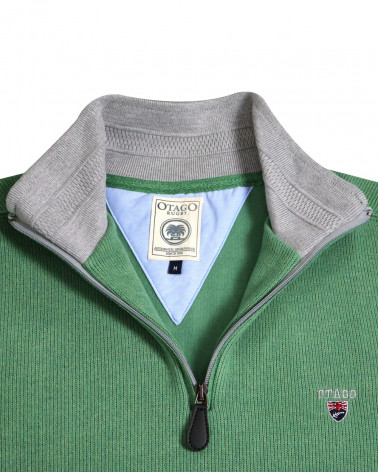 col ouvert du Sweat vert col zippé pour homme 24SW7 Otago rugby