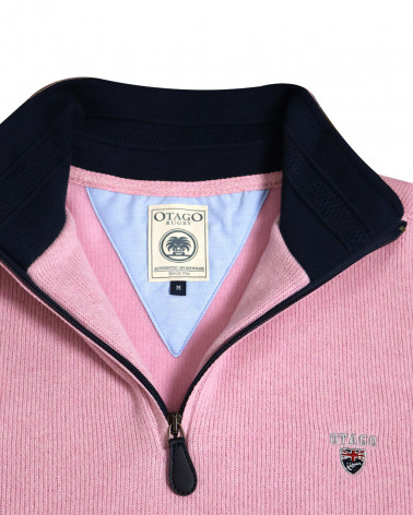 col ouvert du Sweat rose col zippé pour homme 24SW7 Otago rugby